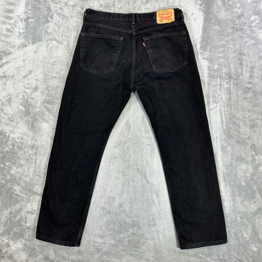 Levi's 505 Regular Fit Jeans Men's Size 36x34 Black Straight Leg Pants